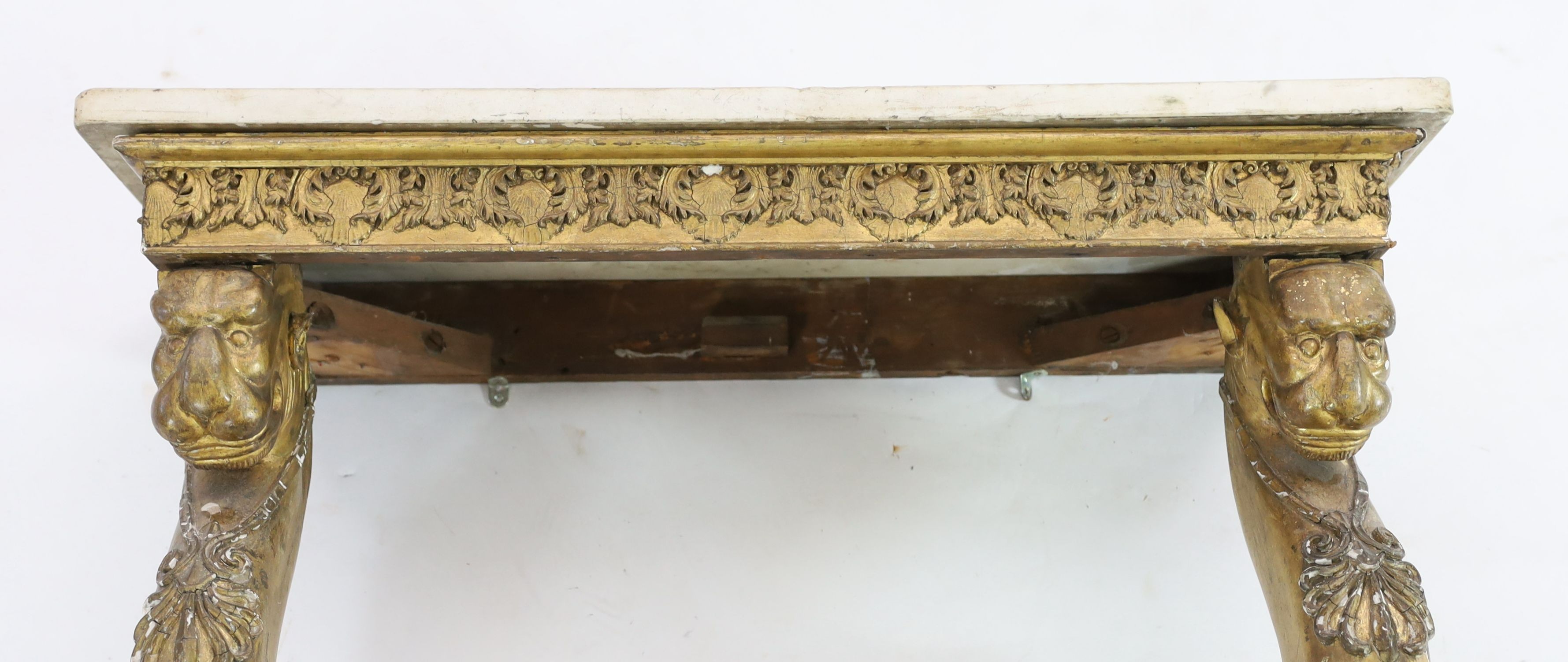 An early 19th century giltwood console table, in the manner of George Bullock, W.87cm D.37cm H.86cm